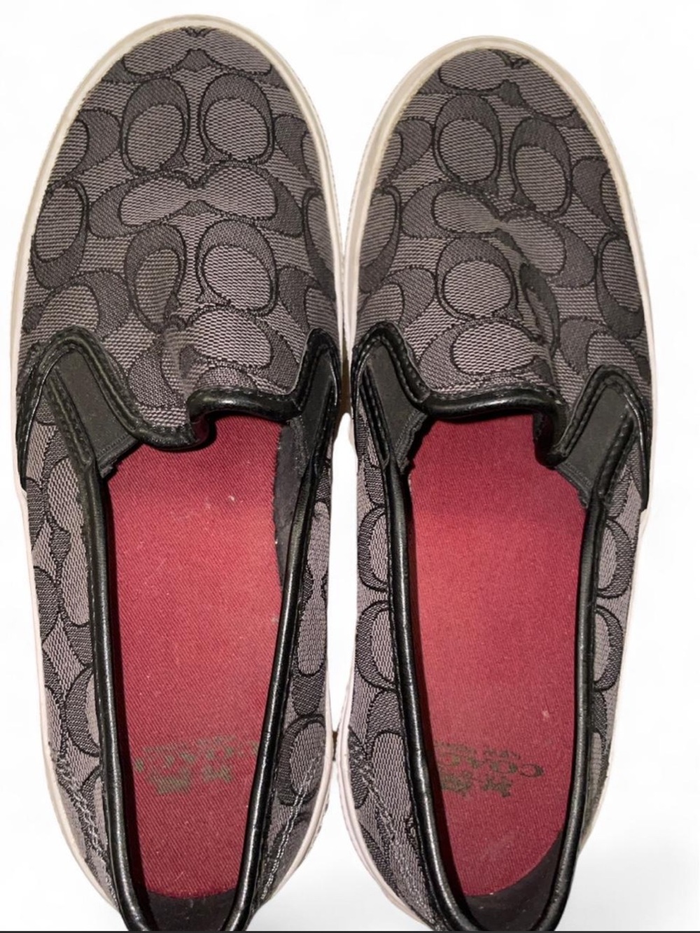 Coach Slip-On Sneakers in Charcoal Jacquard with Burgundy Insole